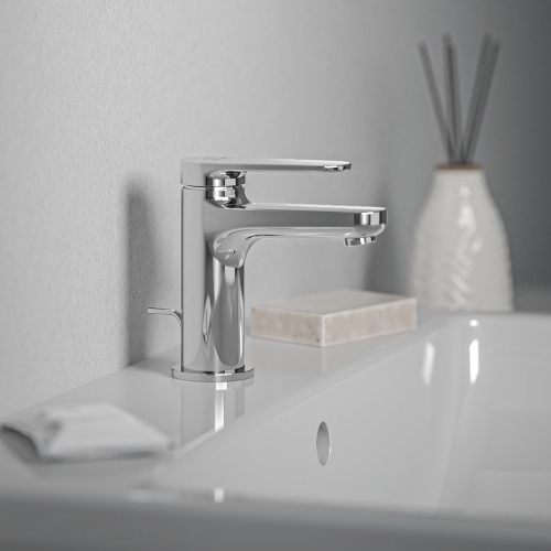 Immagine di Ideal Standard CERAFINE O miscelatore monocomando H.13 cm per lavabo, con asta di comando e scarico piletta da 1-1/4", finitura cromo BD907AA