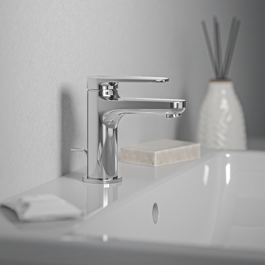 Immagine di Ideal Standard CERAFINE O miscelatore monocomando H.13 cm per lavabo, con asta di comando e scarico piletta da 1-1/4", finitura cromo BD907AA