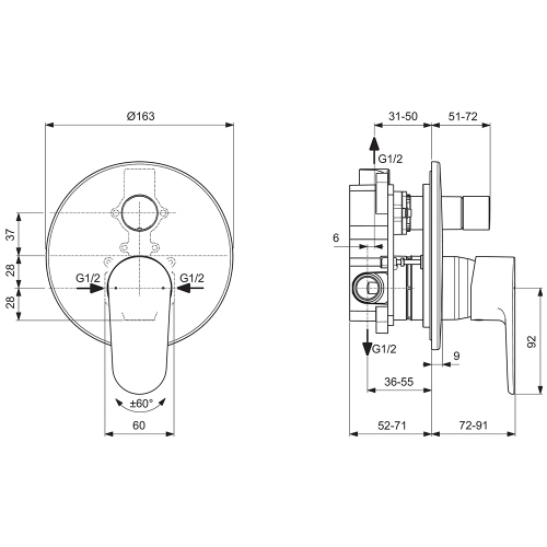 Immagine di Ideal Standard CERAFINE O miscelatore monocomando ad incasso per vasca/doccia, con deviatore, corpo incasso incluso, finitura cromo A7193AA