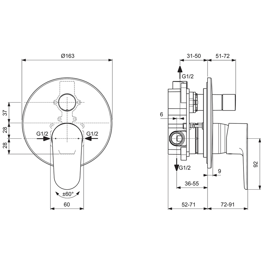 Immagine di Ideal Standard CERAFINE O miscelatore monocomando ad incasso per vasca/doccia, con deviatore, corpo incasso incluso, finitura cromo A7193AA