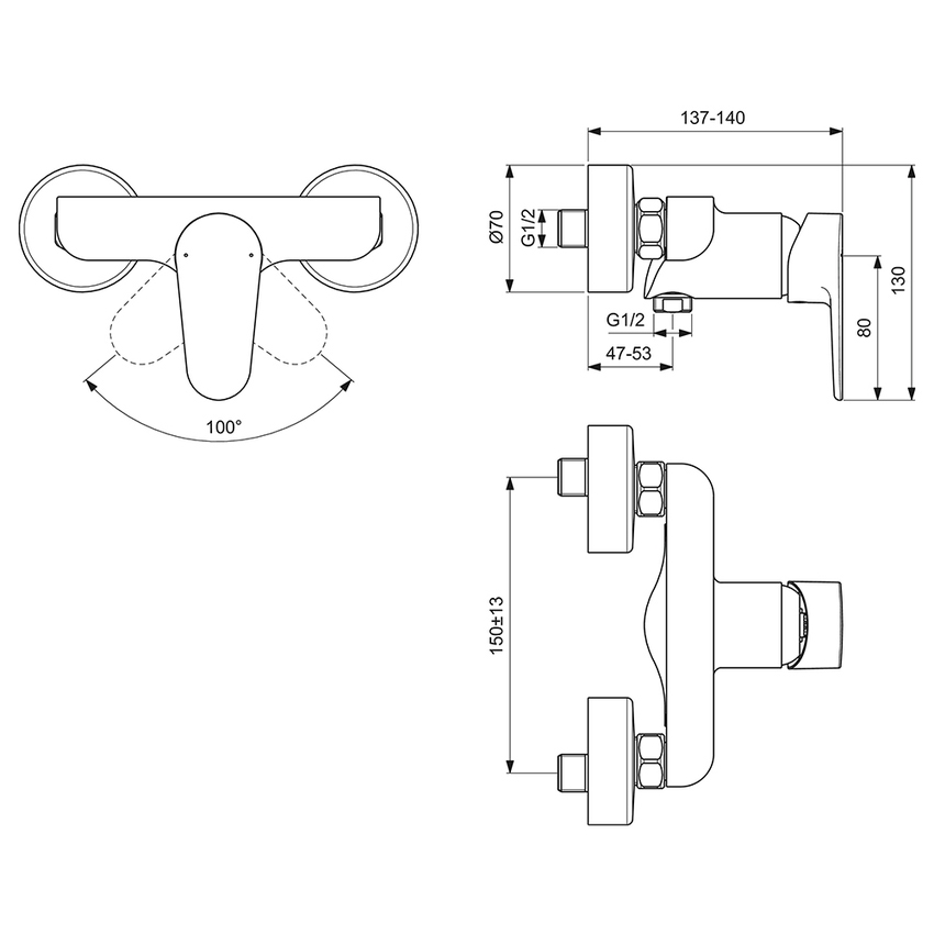 Immagine di Ideal Standard CERAFINE O miscelatore monocomando esterno per doccia, con limitatore della temperatura, valvola di ritegno e attacco per flessibile, finitura cromo BC499AA