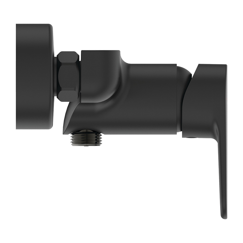 Immagine di Ideal Standard CERAFINE O miscelatore monocomando esterno per doccia, con limitatore della temperatura, valvola di ritegno e attacco per flessibile, colore nero finitura opaco BC499XG