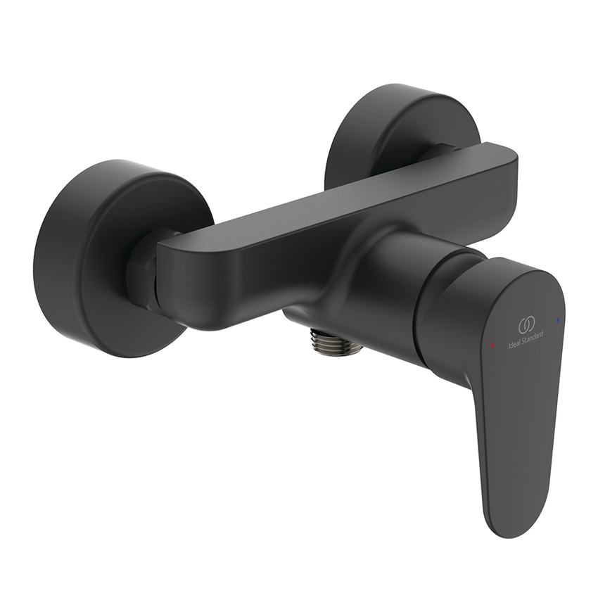 Immagine di Ideal Standard CERAFINE O miscelatore monocomando esterno per doccia, con limitatore della temperatura, valvola di ritegno e attacco per flessibile, colore nero finitura opaco BC499XG