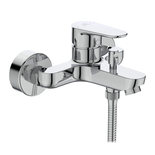Immagine di Ideal Standard CERAFINE O miscelatore monocomando esterno per vasca/doccia, con doccetta 1 funzione, supporto a muro e tubo flessibile 150 cm, finitura cromo BC706AA