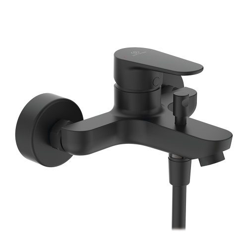 Immagine di Ideal Standard CERAFINE O miscelatore monocomando esterno per vasca/doccia, con doccetta 1 funzione, supporto a muro e tubo flessibile 150 cm, colore nero finitura opaco BC706XG