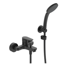 Immagine di Ideal Standard CERAFINE O miscelatore monocomando esterno per vasca/doccia, con doccetta 1 funzione, supporto a muro e tubo flessibile 150 cm, colore nero finitura opaco BC706XG
