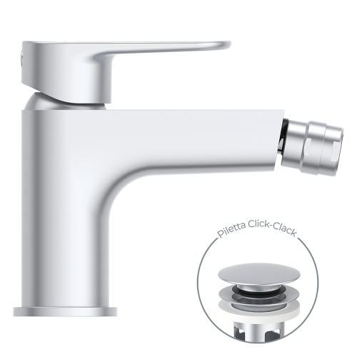 Immagine di Ideal Standard CERAFINE O miscelatore monocomando P.18 cm per bidet, scarico piletta Click-Clack, colore matt silver BD716SI
