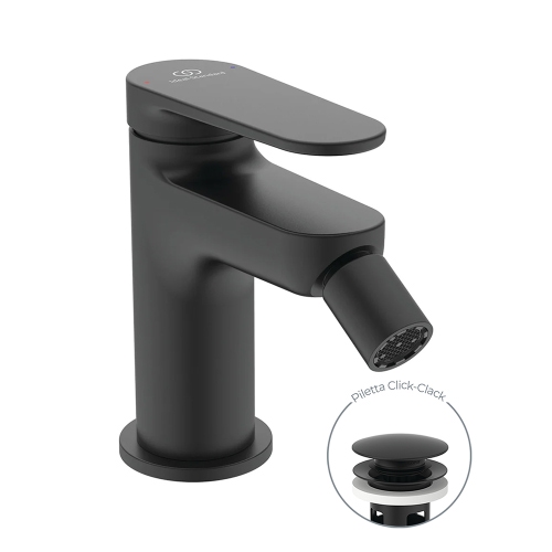 Immagine di Ideal Standard CERAFINE O miscelatore monocomando P.13 cm per bidet, scarico piletta Click-Clack, colore nero finitura opaco BD910XG