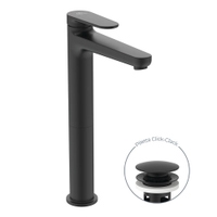 Immagine di Ideal Standard CERAFINE O miscelatore monocomando H.29 cm per lavabo, con scarico piletta Click-Clack, con sistema BlueStart, colore nero finitura opaco BD966XG