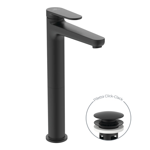 Immagine di Ideal Standard CERAFINE O miscelatore monocomando H.29 cm per lavabo, con scarico piletta Click-Clack, con sistema BlueStart, colore nero finitura opaco BD966XG