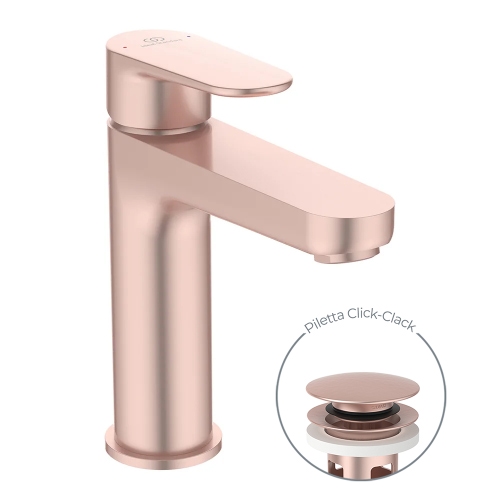 Immagine di Ideal Standard CERAFINE O miscelatore monocomando H.18 cm per lavabo, scarico piletta Click-Clack, finitura rosè BD131RO