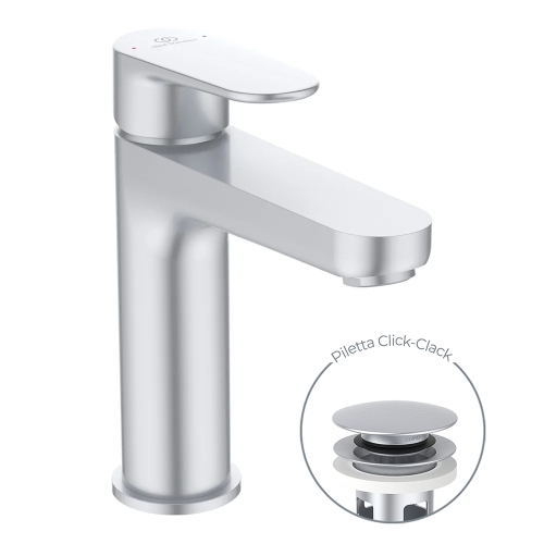 Immagine di Ideal Standard CERAFINE O miscelatore monocomando H.18 cm per lavabo, scarico piletta Click-Clack, finitura silver BD131SI