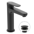 Immagine di Ideal Standard CERAFINE O miscelatore monocomando H.17 cm per lavabo, scarico piletta Click-Clack e sistema BlueStart, colore nero finitura opaco BD772XG