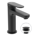 Immagine di Ideal Standard CERAFINE O miscelatore monocomando H.15 cm per lavabo, scarico piletta Click-Clack e sistema BlueStart, colore nero finitura opaco BD965XG