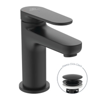 Immagine di Ideal Standard CERAFINE O miscelatore monocomando H.13 cm per lavabo, scarico piletta Click-Clack e sistema BlueStart, colore nero finitura opaco BD964XG