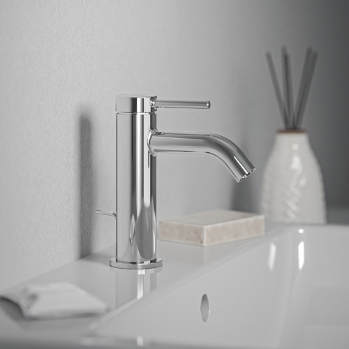 Immagine di Ideal Standard CERALINE miscelatore monocomando H.15 cm per lavabo, con asta di comando e scarico piletta da 1-1/4", finitura cromo BD846AA