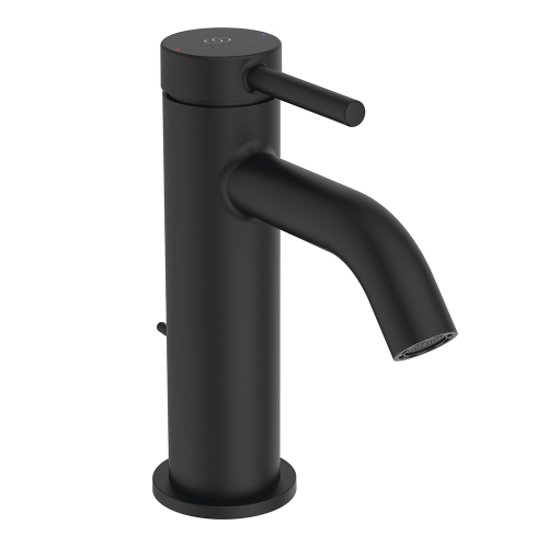 Immagine di Ideal Standard CERALINE miscelatore monocomando H.15 cm per lavabo, con asta di comando e scarico piletta da 1-1/4", colore nero finitura opaco BD846XG
