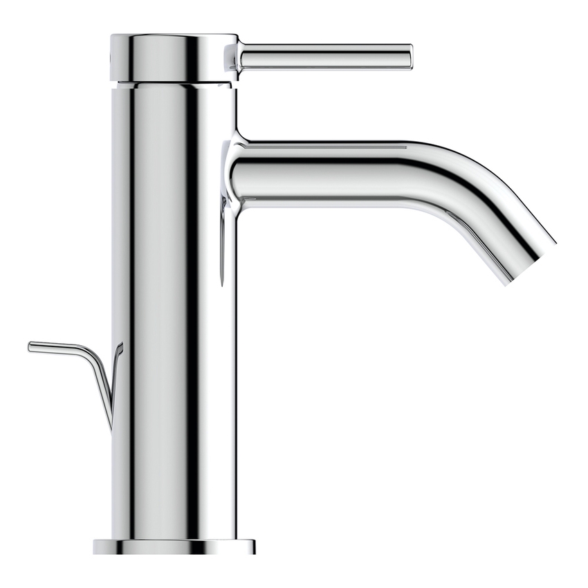 Immagine di Ideal Standard CERALINE miscelatore monocomando H.15 cm per lavabo, con asta di comando e scarico piletta da 1-1/4", con sistema BlueStart, finitura cromo BD758AA