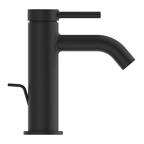 Immagine di Ideal Standard CERALINE miscelatore monocomando H.15 cm per lavabo, con asta di comando e scarico piletta da 1-1/4", con sistema BlueStart, colore nero finitura opaco BD758XG