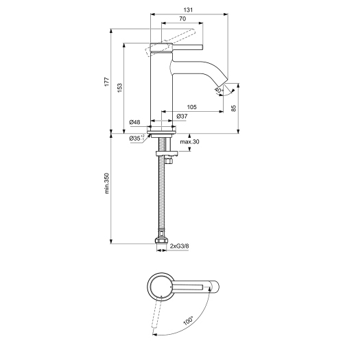 Immagine di Ideal Standard CERALINE miscelatore monocomando H.15 cm per lavabo, senza asta di comando e scarico piletta, con sistema BlueStart, finitura cromo BD757AA