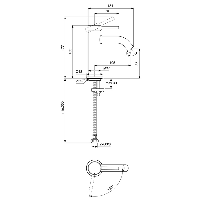 Immagine di Ideal Standard CERALINE miscelatore monocomando H.15 cm per lavabo, senza asta di comando e scarico piletta, con sistema BlueStart, finitura cromo BD757AA