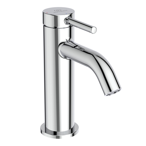 Immagine di Ideal Standard CERALINE miscelatore monocomando H.15 cm per lavabo, senza asta di comando e scarico piletta, con sistema BlueStart, finitura cromo BD757AA