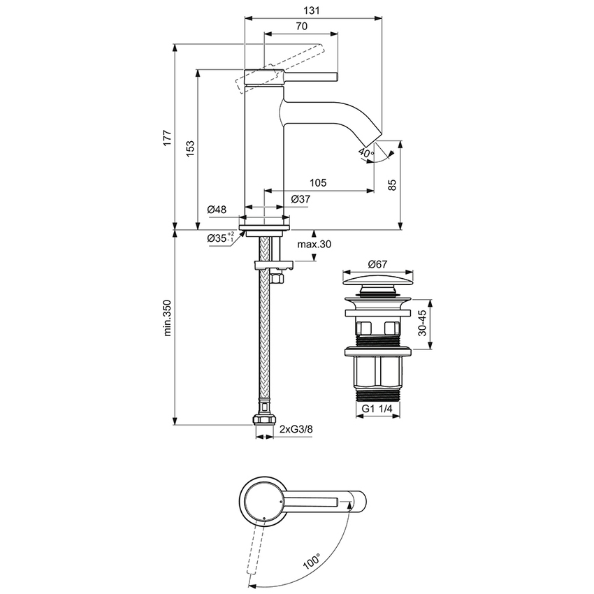 Immagine di Ideal Standard CERALINE miscelatore monocomando H.15 cm per lavabo, con piletta Click-Clack, con sistema BlueStart, finitura cromo BD759AA