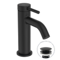 Immagine di Ideal Standard CERALINE miscelatore monocomando H.15 cm per lavabo, con piletta Click-Clack, con sistema BlueStart, colore nero finitura opaco BD759XG