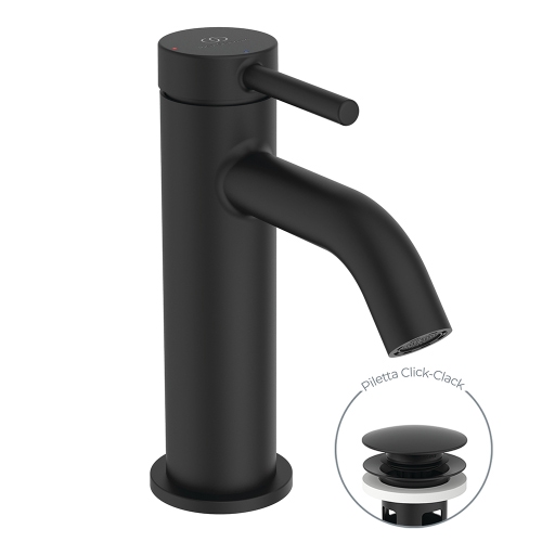 Immagine di Ideal Standard CERALINE miscelatore monocomando H.15 cm per lavabo, con piletta Click-Clack, con sistema BlueStart, colore nero finitura opaco BD759XG
