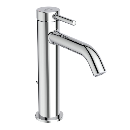 Immagine di Ideal Standard CERALINE miscelatore monocomando H.19 cm per lavabo, con asta di comando e scarico piletta da 1-1/4", con sistema BlueStart, finitura cromo BD761AA