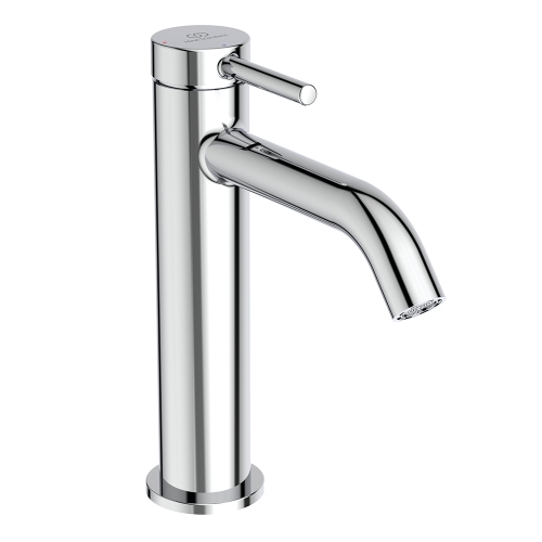 Immagine di Ideal Standard CERALINE miscelatore monocomando H.19 cm per lavabo, senza asta di comando e scarico piletta, con sistema BlueStart, finitura cromo BD760AA