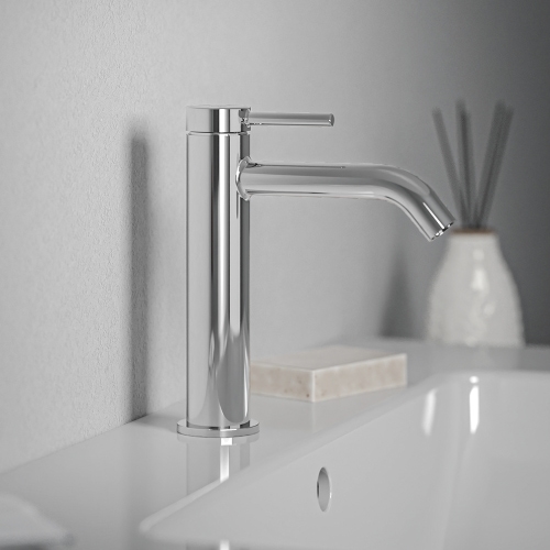 Immagine di Ideal Standard CERALINE miscelatore monocomando H.19 cm per lavabo, senza asta di comando e scarico piletta, con sistema BlueStart, finitura cromo BD760AA