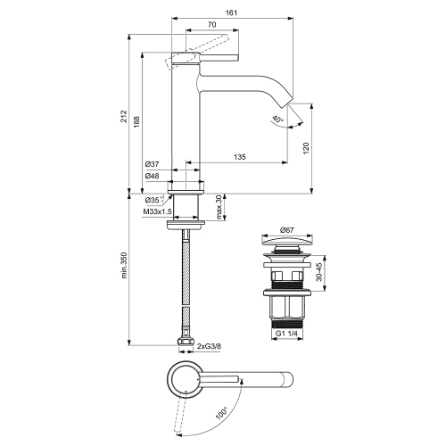 Immagine di Ideal Standard CERALINE miscelatore monocomando H.19 cm per lavabo, con piletta Click-Clack, con sistema BlueStart, finitura cromo BD959AA