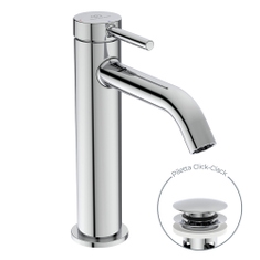 Immagine di Ideal Standard CERALINE miscelatore monocomando H.19 cm per lavabo, con piletta Click-Clack, con sistema BlueStart, finitura cromo BD959AA