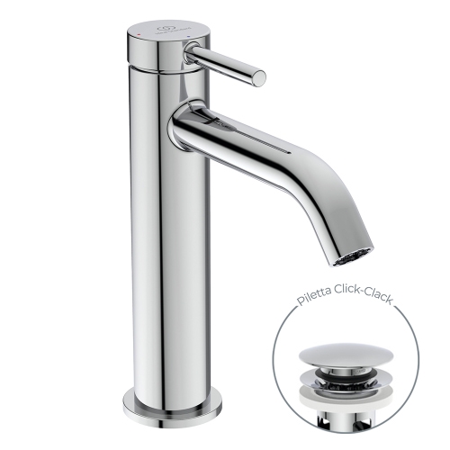 Immagine di Ideal Standard CERALINE miscelatore monocomando H.19 cm per lavabo, con piletta Click-Clack, con sistema BlueStart, finitura cromo BD959AA