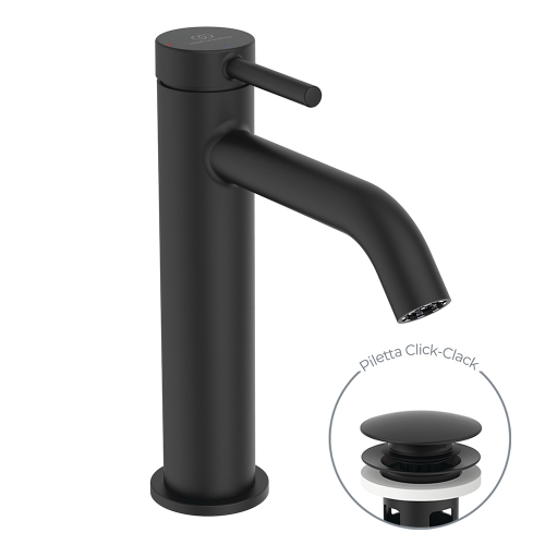 Immagine di Ideal Standard CERALINE miscelatore monocomando H.19 cm per lavabo, con piletta Click-Clack, con sistema BlueStart, colore nero finitura opaco BD959XG