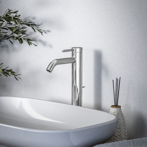 Immagine di Ideal Standard CERALINE miscelatore monocomando H.31 cm per lavabo, con asta di comando e scarico piletta da 1-1/4", con sistema BlueStart, finitura cromo BD763AA