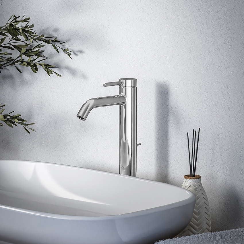 Immagine di Ideal Standard CERALINE miscelatore monocomando H.31 cm per lavabo, con asta di comando e scarico piletta da 1-1/4", con sistema BlueStart, finitura cromo BD763AA