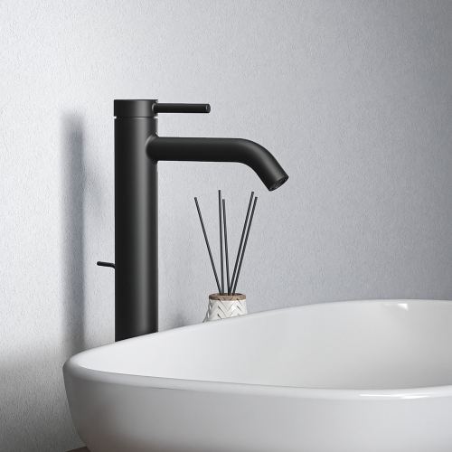 Immagine di Ideal Standard CERALINE miscelatore monocomando H.31 cm per lavabo, con asta di comando e scarico piletta da 1-1/4", con sistema BlueStart, colore nero finitura opaco BD763XG