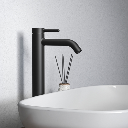Immagine di Ideal Standard CERALINE miscelatore monocomando H.31 cm per lavabo, senza asta di comando e scarico piletta, con sistema BlueStart, colore nero finitura opaco BD762XG