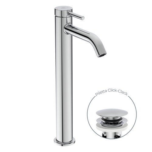 Immagine di Ideal Standard CERALINE miscelatore monocomando H.31 cm per lavabo, con piletta Click-Clack, con sistema BlueStart, finitura cromo BD960AA