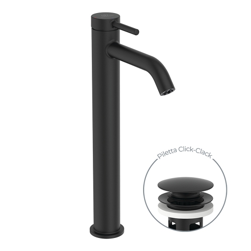 Immagine di Ideal Standard CERALINE miscelatore monocomando H.31 cm per lavabo, con piletta Click-Clack, con sistema BlueStart, colore nero finitura opaco BD960XG