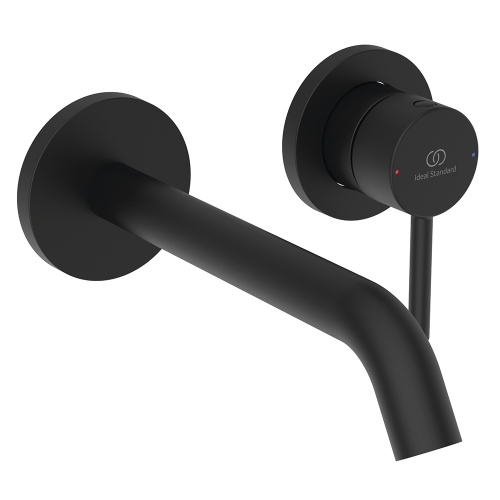 Immagine di Ideal Standard CERALINE miscelatore monocomando P.19 cm per lavabo, a parete, senza corpo incasso, colore nero finitura opaco BD764XG