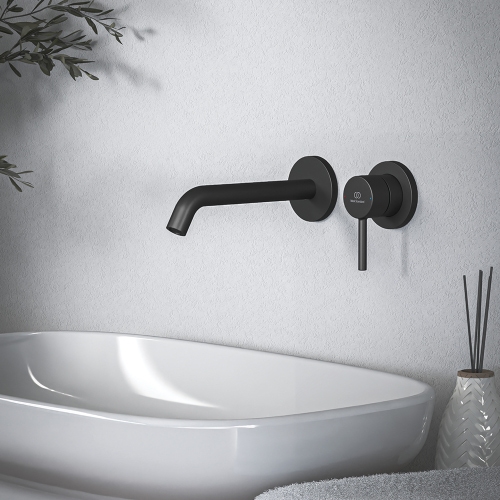 Immagine di Ideal Standard CERALINE miscelatore monocomando P.19 cm per lavabo, a parete, senza corpo incasso, colore nero finitura opaco BD764XG