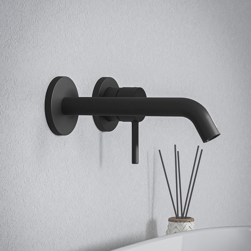 Immagine di Ideal Standard CERALINE miscelatore monocomando P.19 cm per lavabo, a parete, senza corpo incasso, colore nero finitura opaco BD764XG