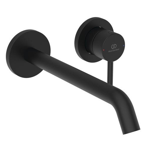 Immagine di Ideal Standard CERALINE miscelatore monocomando P.23 cm per lavabo, a parete, senza corpo incasso, colore nero finitura opaco BD848XG