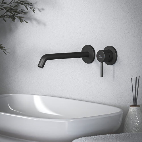 Immagine di Ideal Standard CERALINE miscelatore monocomando P.23 cm per lavabo, a parete, senza corpo incasso, colore nero finitura opaco BD848XG