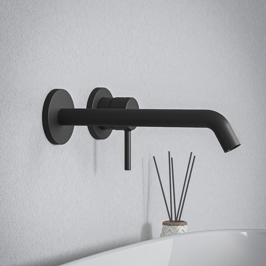 Immagine di Ideal Standard CERALINE miscelatore monocomando P.23 cm per lavabo, a parete, senza corpo incasso, colore nero finitura opaco BD848XG