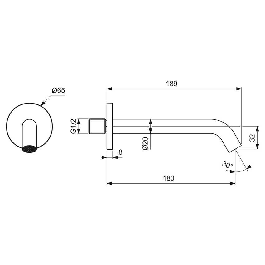 Immagine di Ideal Standard CERALINE bocca di erogazione P.19 cm, per vasca, colore nero finitura opaco BD973XG