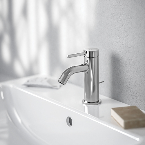 Immagine di Ideal Standard CERALINE miscelatore monocomando H.14 cm per bidet, con asta di comando e scarico piletta da 1-1/4", finitura cromo BD765AA